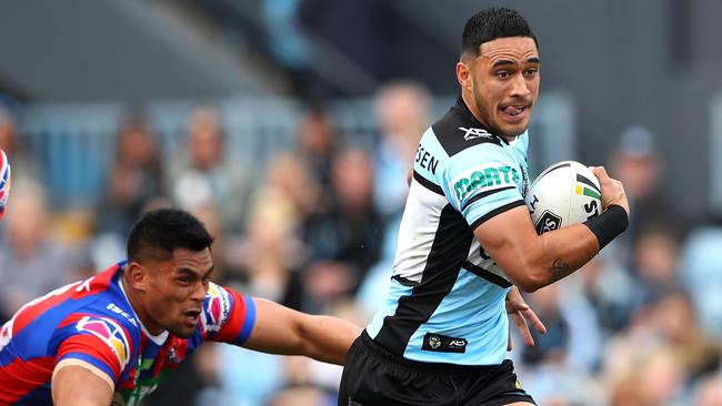 Valentine Holmes makes a break for the Sharks. Picture: Getty Images