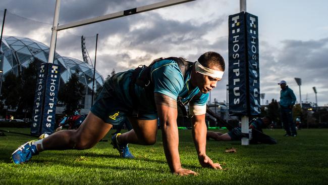 Allan Alaalatoa prepares for the Test against Fiji. Picture: Stuart Walmsley/rugby.com.au