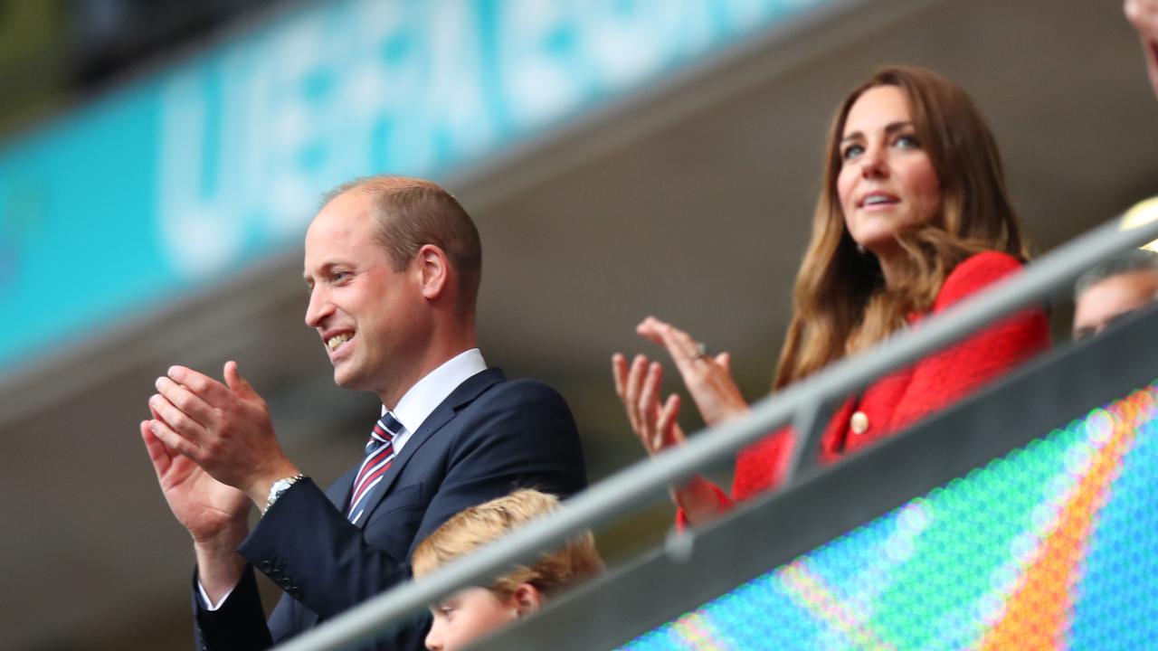Kate Middleton, Prince William and their son Prince George attend the England vs Germany game as part of the UEFA Euro 2020 Championship on June 29, 2021. Picture: Getty Images