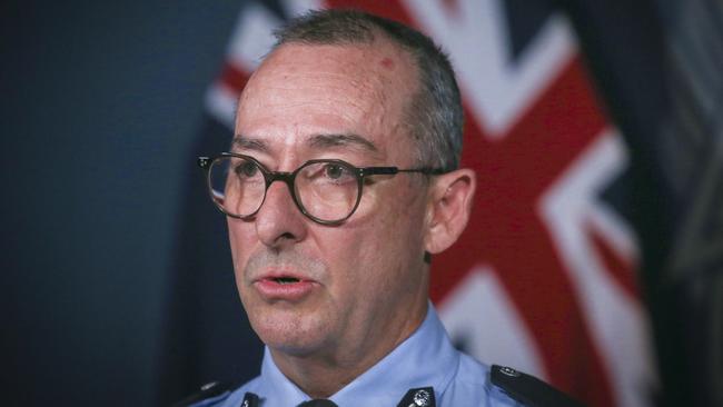 Acting Assistant Commissioner Rhys Wildman said a senior constable’s firearm was discharged during a struggle, resulting the 40-year-old officer sustaining a gunshot wound to his thigh. Picture: NewsWire / Glenn Campbell