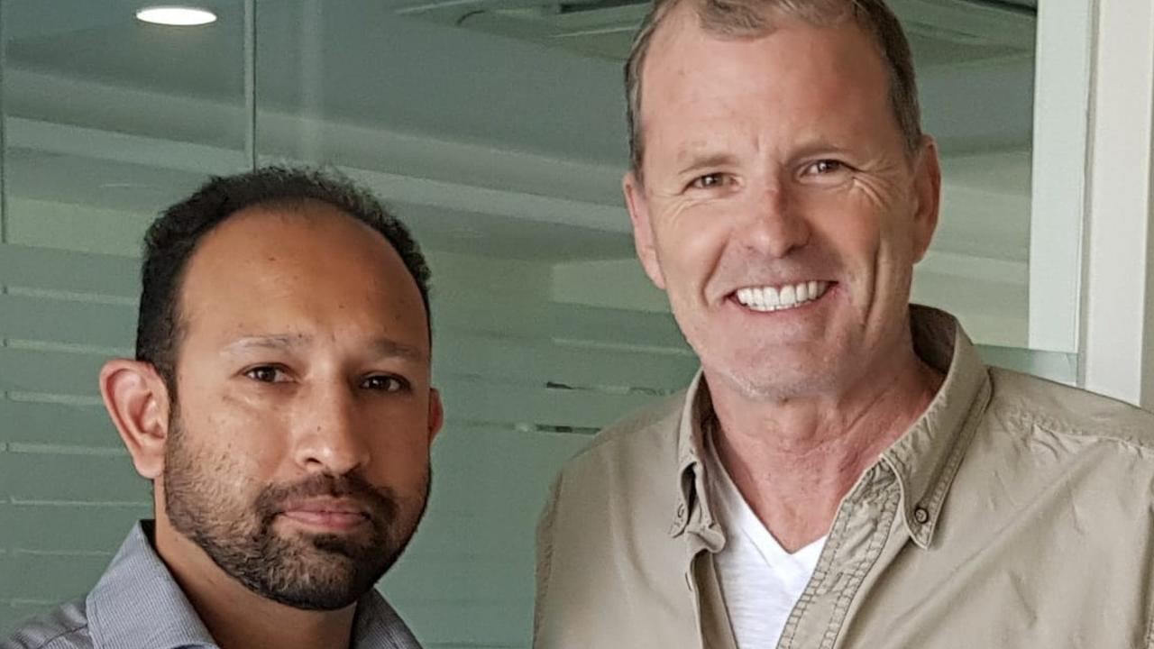 Neil McLean, pictured with Dr Motiwala, now has a “Tom Cruise killer smile”. Picture: Facebook