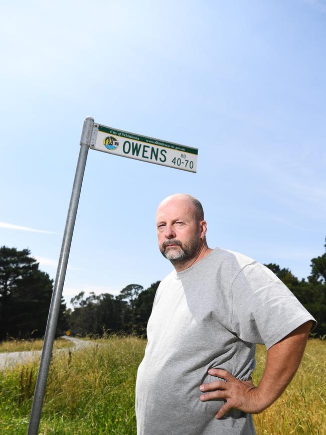 Anthony Dickens at the overgrown nature strip. Picture: James Ross