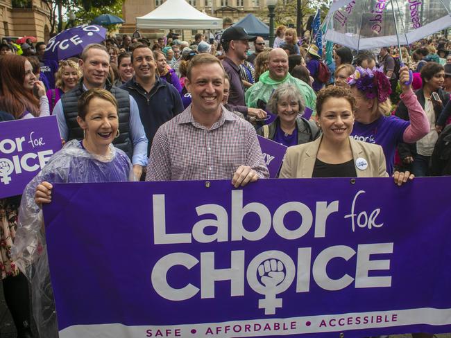 Health Minister Steven Miles and Deputy Premier Jackie Trad at the March Together for Choice rally in Brisbane. Picture: AAP Image/Glenn Hunt