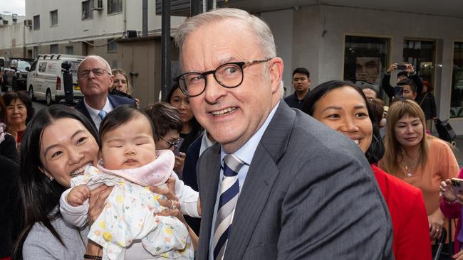 Anthony Albanese in the electorate of Banks in southern Sydney on Monday. Picture: Jason Edwards / NewsWire