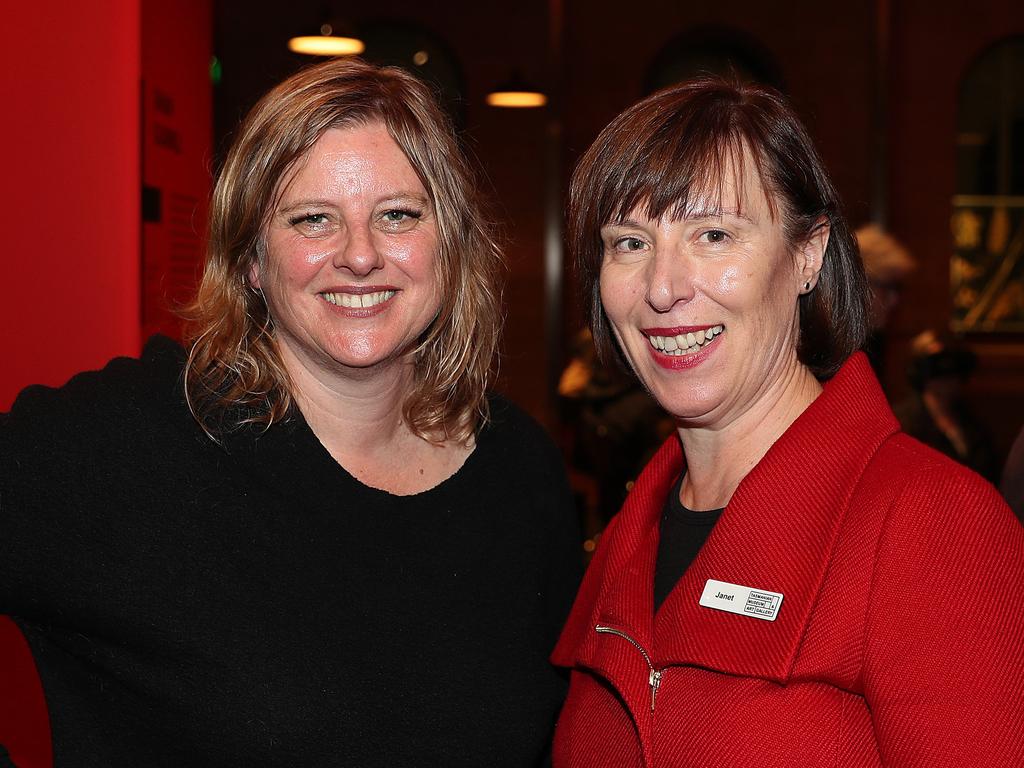 Dark Mofo “A Journey to Freedom” exhibition opening at TMAG. Tina Havelock Stevens, of Sydney, left, and Janet Carding, of West Hobart. Picture: SAM ROSEWARNE