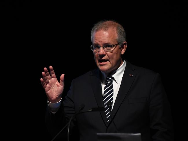 Prime Minister Scott Morrison speaking at the Project Sydney Bradfield Oration on Monday. Picture: AAP