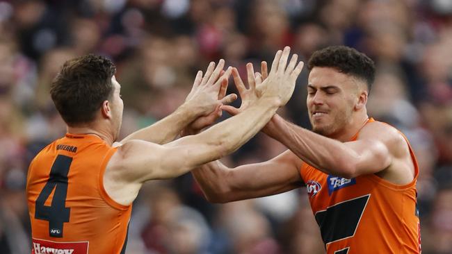 Jake Riccardi played an impressive role up forward for GWS. Picture: Darrian Traynor/AFL Photos/via Getty Images.