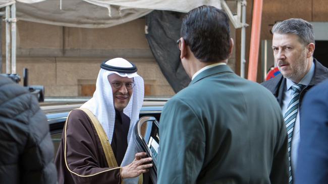 Prince Abdulaziz bin Salman Al Saud (L), Minister of Energy, Industry and Mineral Resources of the Kingdom of Saudi Arabia arrives for the 178th OPEC meeting in Vienna. Picture: AFP