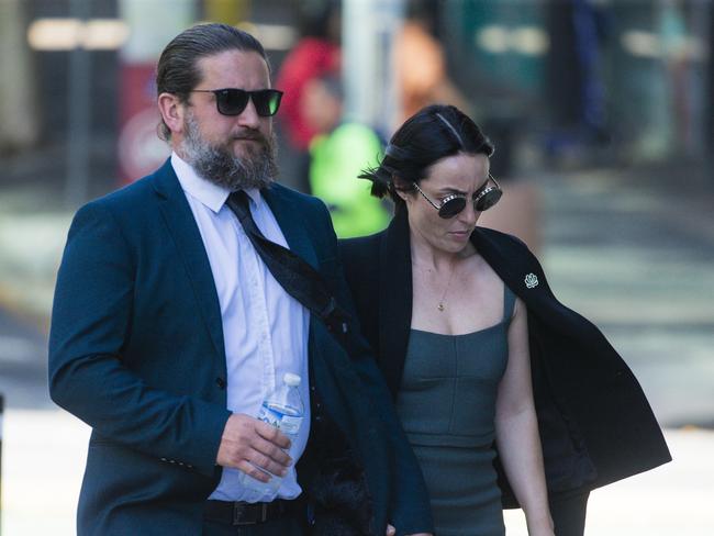 Family and friends of Kelly Wilkinson arrive at Brisbane Supreme Court for the trial of Bradley Bell. Picture: NewsWire / Glenn Campbell