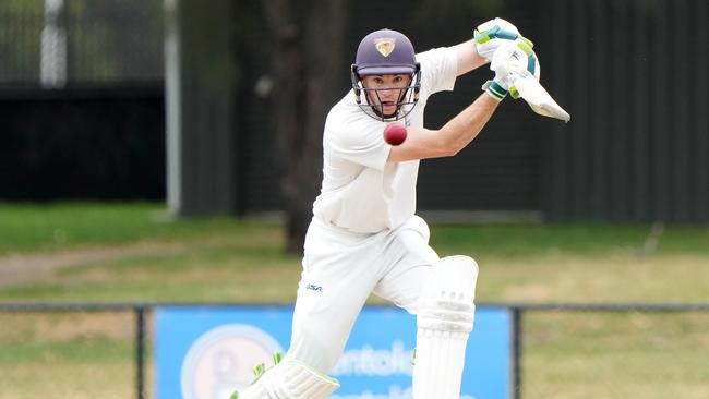 Premier Cricket: Kingston Hawthorn v Melbourne University at  Walter Galt Reserve. Joel Lewis of Kingston Hawthorn at bat.Picture : George Sal