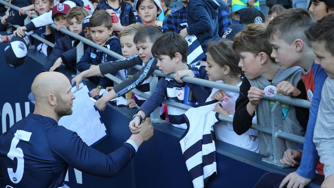 Gary Ablett at the Geelong open training session wearing the No.5 jumper. Picture: Peter Ristevski