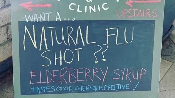 Green Door Health in Mona Vale are selling a 'natural flu shot' comprised of elderberry syrup which they are marketing as 'cheap & effective'.