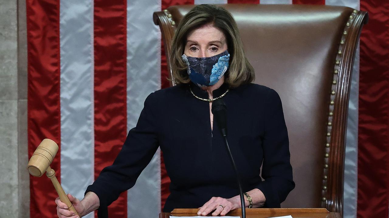 Speaker of the House Nancy Pelosi after the House voted to impeach US President Donald Trump a second time. Picture: Chip Somodevilla/Getty Images/AFP