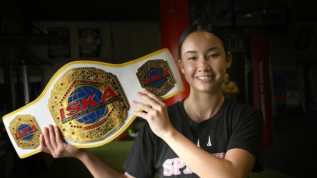 QUEENSLAND CHAMPION: Toowoomba’s Holly Nyguen celebrates winning the ISKA Queensland Junior title. Picture: Bev Lacey