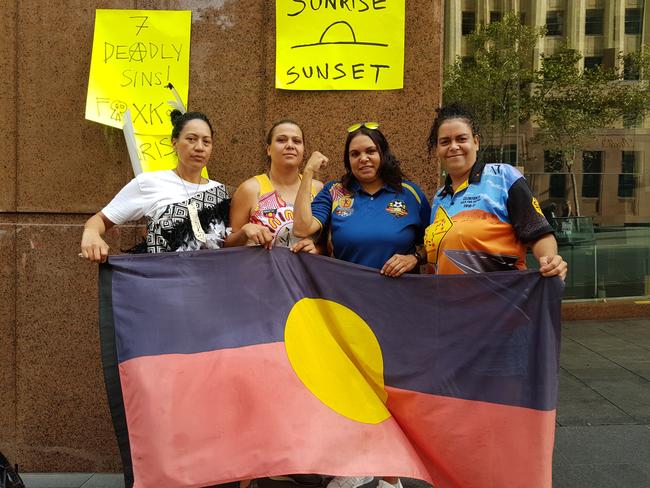 Protesters (Left to right) Eunice Kizmaz, Kimbaley Kershaw, Alinta Laurie, Gloria Quinlan. Picture: Ashleigh Gleeson