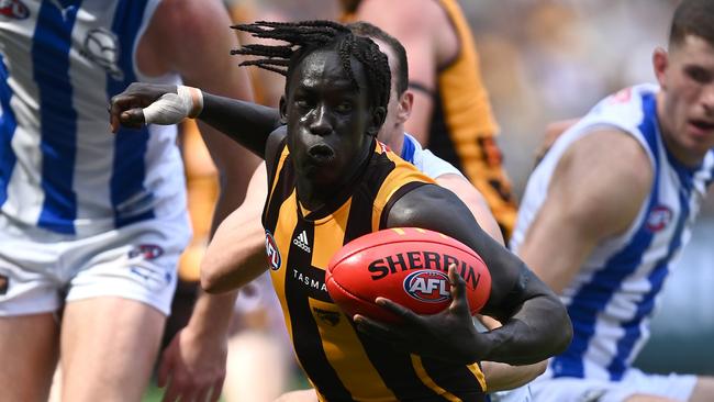 Changkuoth Jiath breaks free of a pack at MCG. Picture: Getty Images