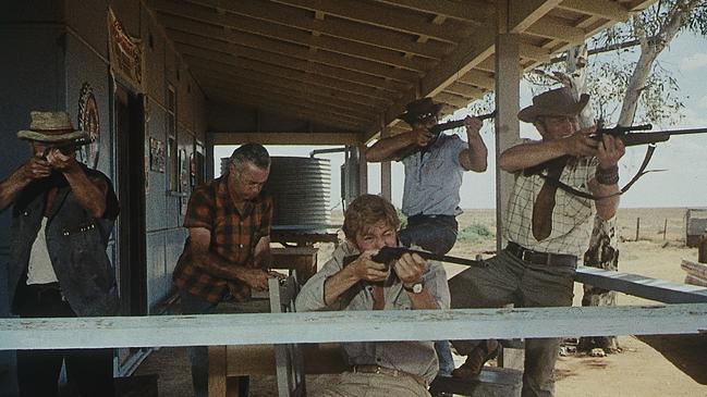 Actor Jack Thompson, right, in the outback verandah.