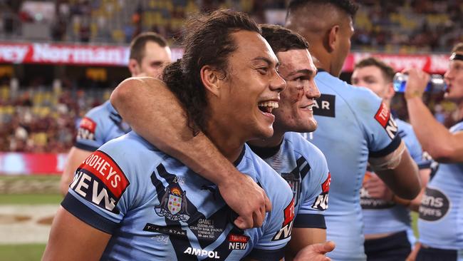 Jarome Luai and Nathan Cleary enjoy NSW game one win.