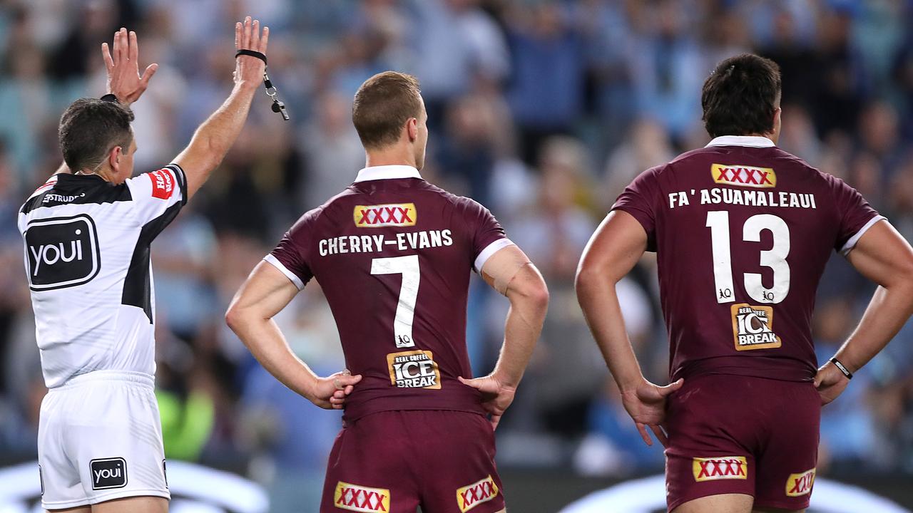 Gerard Sutton sent Tino Fa'asuamaleaui to the sin bin during game two in last year’s Origin series. Picture: Getty Images