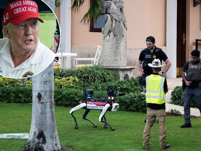 The robot dog that patrols the grounds of Donald Trump’s home Mar-a-Lago in Palm Beach, Florida. Picture: AFP