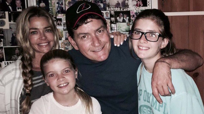 Charlie Sheen, Denise Richards and daughters, Lola (bottom left) &amp; Sami Sheen in August of 2016. Picture: Charlie Sheen/Instagram