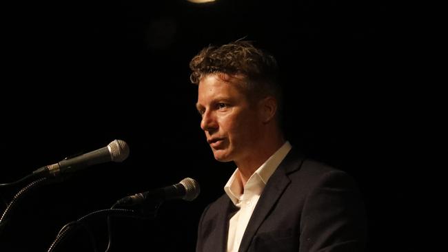 Tweed Shire Councillor James Owen speaks at Tweed Shire Council's Australia Day ceremony at Twin Towns Services Club on Tuesday. Picture: Liana Boss