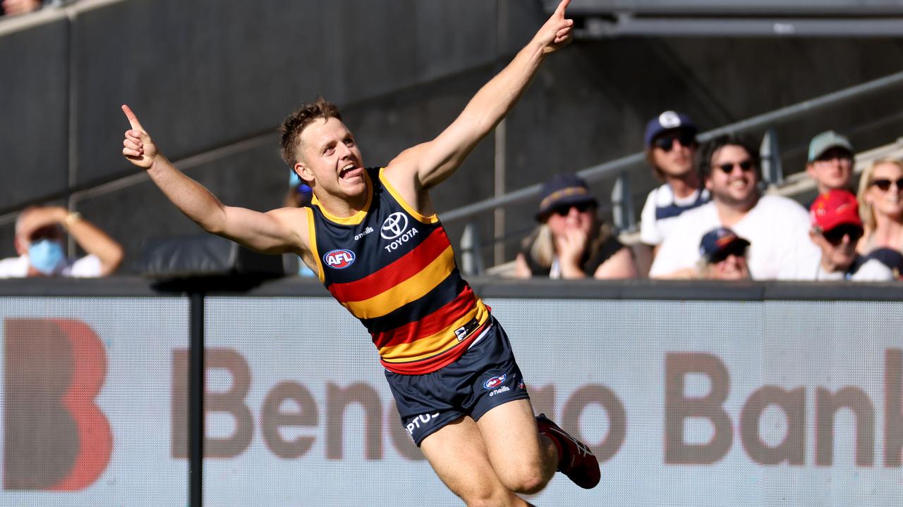 Rowe celebrating one of his goals (Photo by James Elsby/AFL Photos via Getty Images)