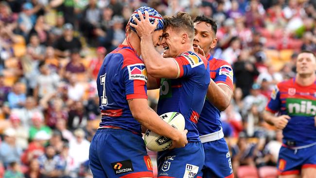 Kalyn Ponga sealed the victory with a late try. (Photo by Bradley Kanaris/Getty Images)