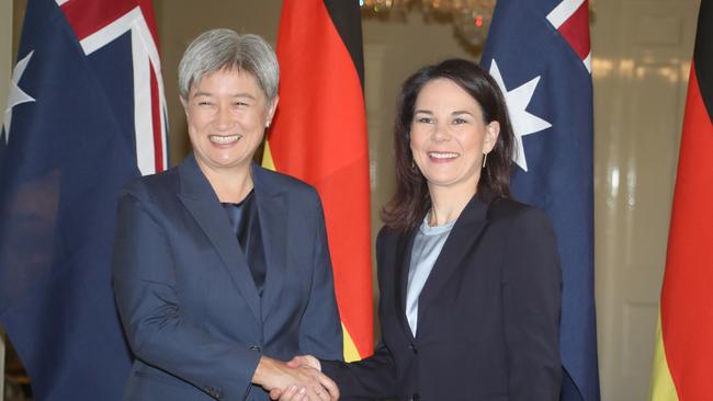 ADELAIDE, AUSTRALIA - NewsWire Photos May 3 2024: At Government house  Australian Foreign Minister, Penny Wong with German  Foreign Minister Annalena Baerbock. Picture: NCA NewsWire / Dean Martin