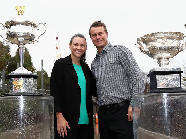 Casey Dellacqua and Lleyton Hewitt at Melbourne Park.