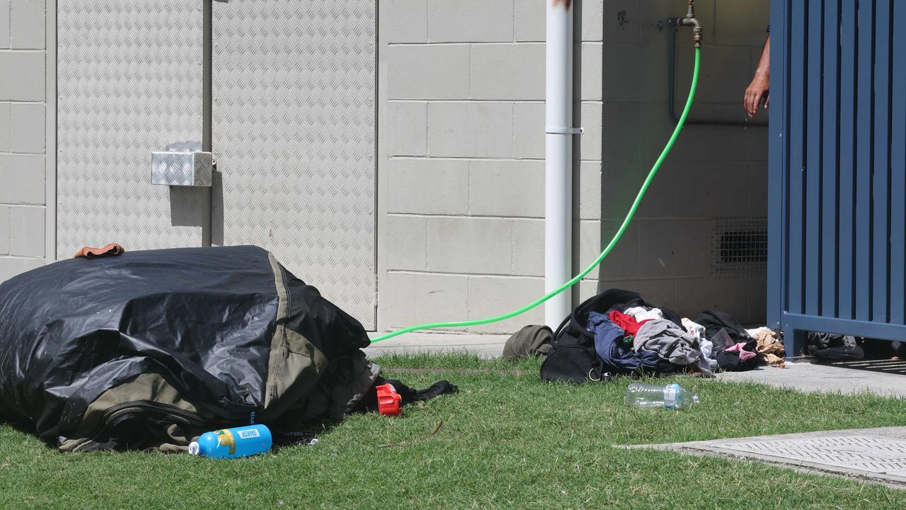 A number of vans have been camped in carparks around the Burleigh Beach area. Clothes and sleeping bags left in the parks and trees. Picture: Glenn Hampson.