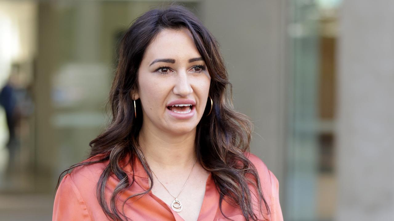 Maria Buci outside court in May after Bardak was found guilty. Picture: Steve Pohlner