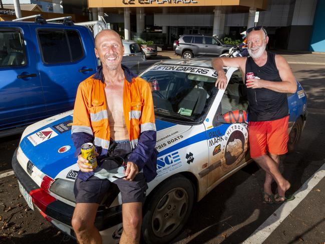 From Gold Coast and Hobart, Paul Yakimoff and Tim Roberts travelled 3342kms in a 1995 Peugeot 306 which they paid $650 for. Mr Roberts said her name is Chantelle, it’s a sexy French name, a nice French woman she is. Picture: Floss Adams