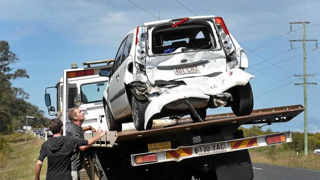 SMASH: The crash involving the girlfriend of Robert Cook's son. The car was written off in a crash at the intersection of Keen Rd and Booral Rd. Picture: Cody Fox