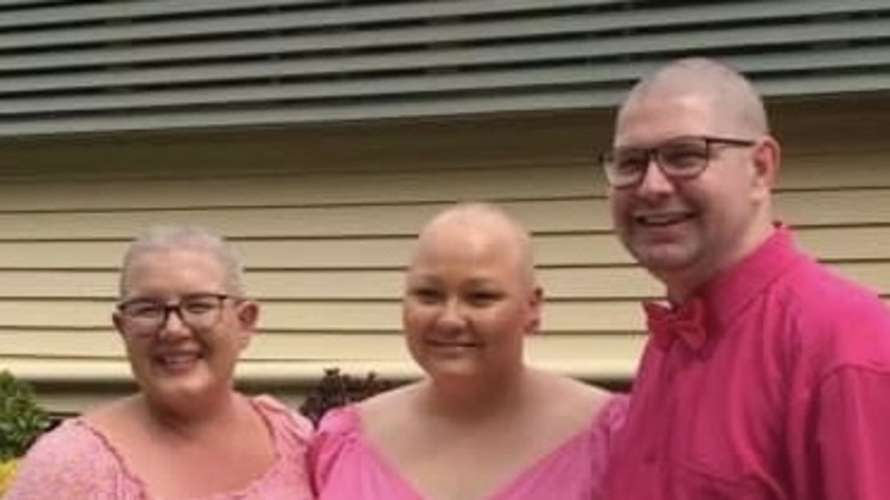 Miranda Broadbent and Doug Rutherford with Libbie after doing the World’s Greatest Shave. Picture: Contributed