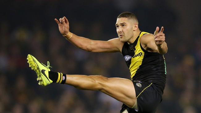 Richmond's Shaun Grigg kicks a goal for Richmond. Pic: Michael Klein