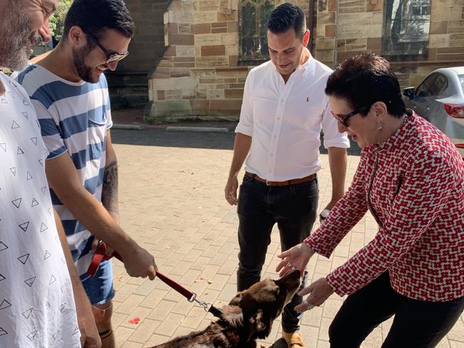 Alex Greenwich and City of Sydney Lord Mayor Clover Moore waiting in line to make their vote. Picture: Laura Sullivan