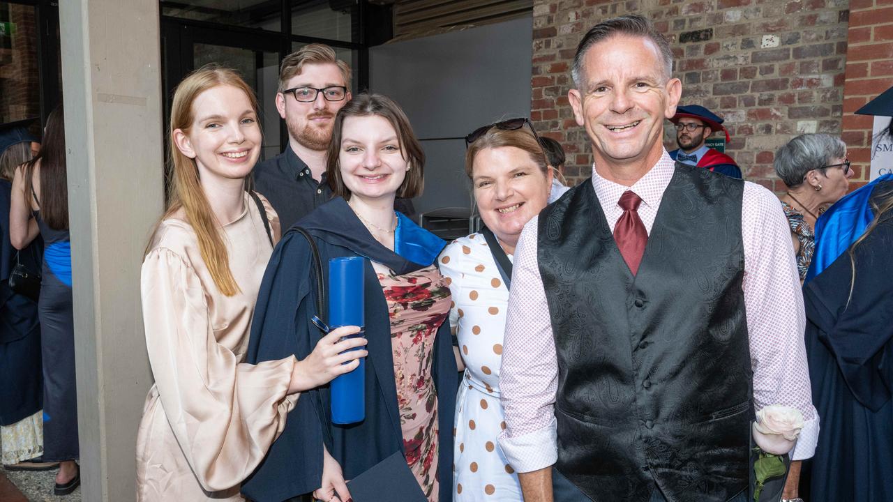 Stacey, Ethan, Emma, Andrea and Gavin at Deakin University’s environmental science graduation. Picture: Brad Fleet