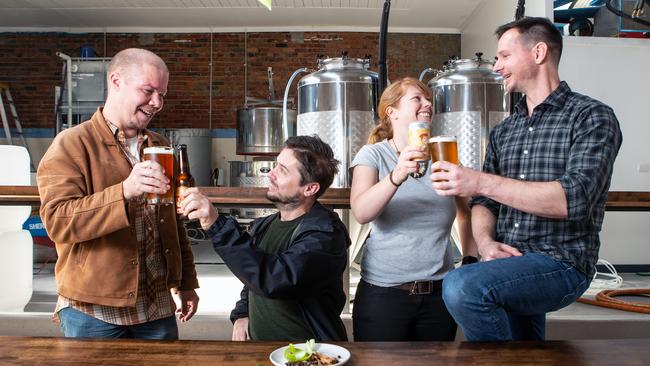 The Foreigner Brewer's Adam Johansen and Peter Denison, CoConspirator Brewing's Maggie Smit and Inner North Brewing's Zachary Skerritt with new beer flavours. Picture: Sarah Matray