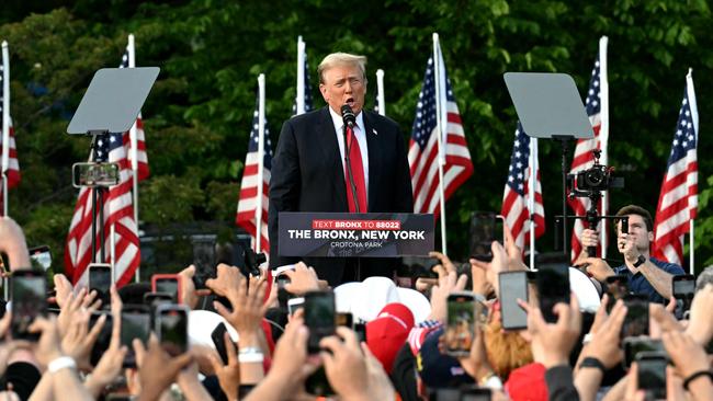 Former US President and Republican presidential candidate Donald Trump speaks during a campaign rally in the South Bronx, New York City, on Thursday. Picture: ALP