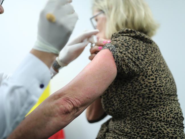 The latest Australian government data shows 51 per cent of people over the age of 16 have had one dose and 28.9 per cent have been fully vaccinated. Picture: Christian Gilles / NCA NewsWire