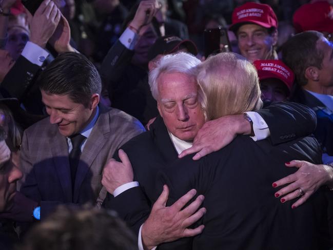 Donald Trump hugs his brother Robert Trump in 2016. Picture: Getty