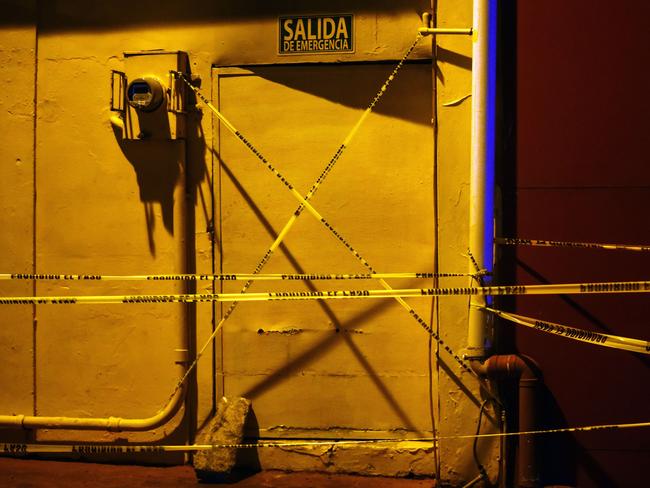 The Caballo Blanco bar (White Horse bar), where 23 people were killed by a fire, is seen cordoned off, in Coatzacoalcos, Veracruz State, Mexico. Picture: AFP