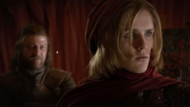 Lancel Lannister heads off to find the breastplate stretcher for Robert. It’s funny but he gets the last laugh on the King.