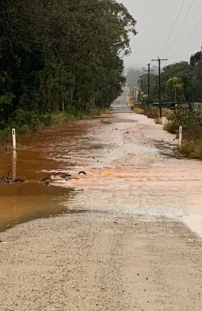 Flooding on Meiers Rd, just north of Kingaroy near the intersection with the Bunya Highway. Picture: Toni Kindleysides