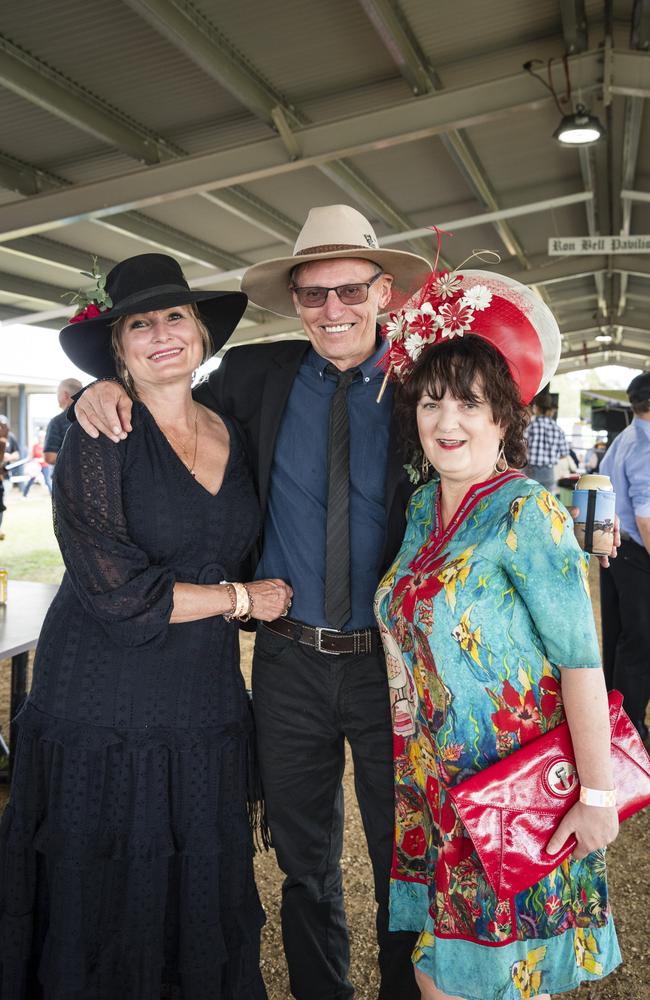 At the Clifton Races are (from left) Sandy Dee, Brian Delaney and Janelle Brent, Saturday, October 28, 2023. Picture: Kevin Farmer