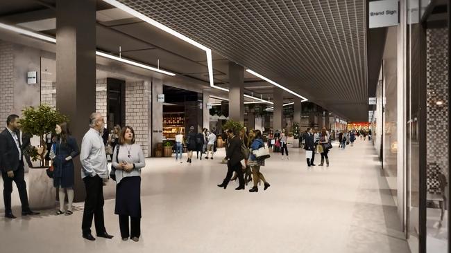 Artist impressions of the pedestrian link between Castle Towers and the Sydney Metro station at Castle Hill.