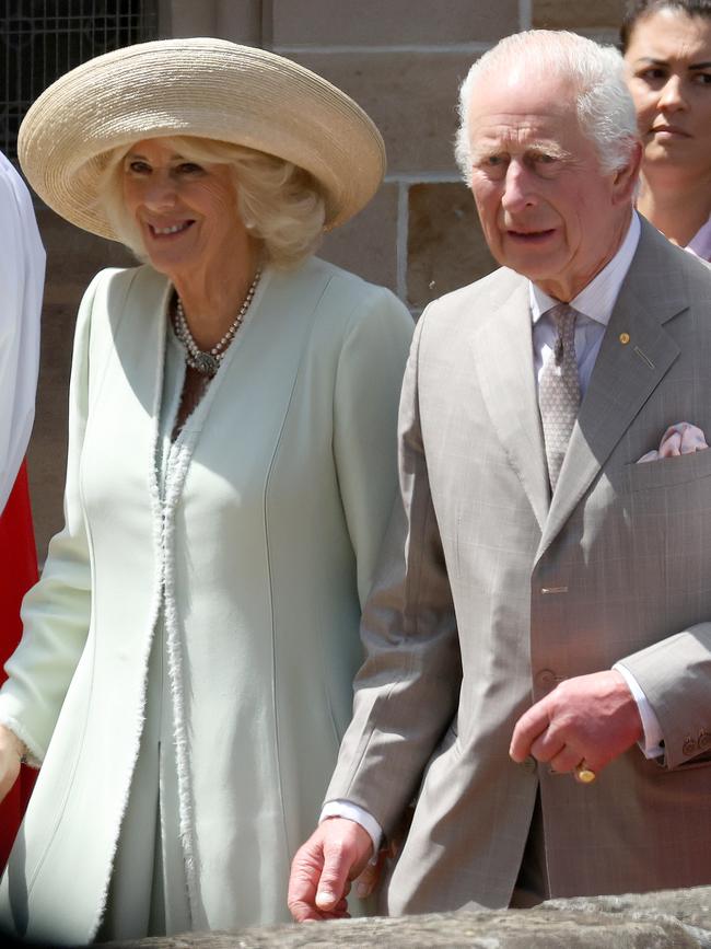 Their Majesties after visiting St Thomas’ Anglican Church, North Sydney on Sunday. Picture: Matrix Media Group