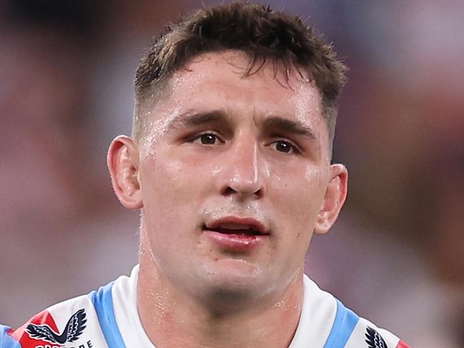 SYDNEY, AUSTRALIA - APRIL 25:  Victor Radley of the Roosters is placed on report and sent to the sin-bin by Referee Adam Gee during the round eight NRL match between Sydney Roosters and St George Illawarra Dragons at Allianz Stadium on April 25, 2023 in Sydney, Australia. (Photo by Mark Kolbe/Getty Images)