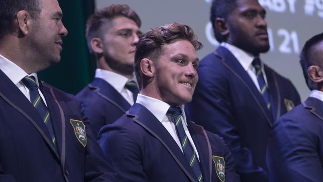 Wallabies captain Michael Hooper at Friday’s World Cup squad announcement. Picture: Getty Images